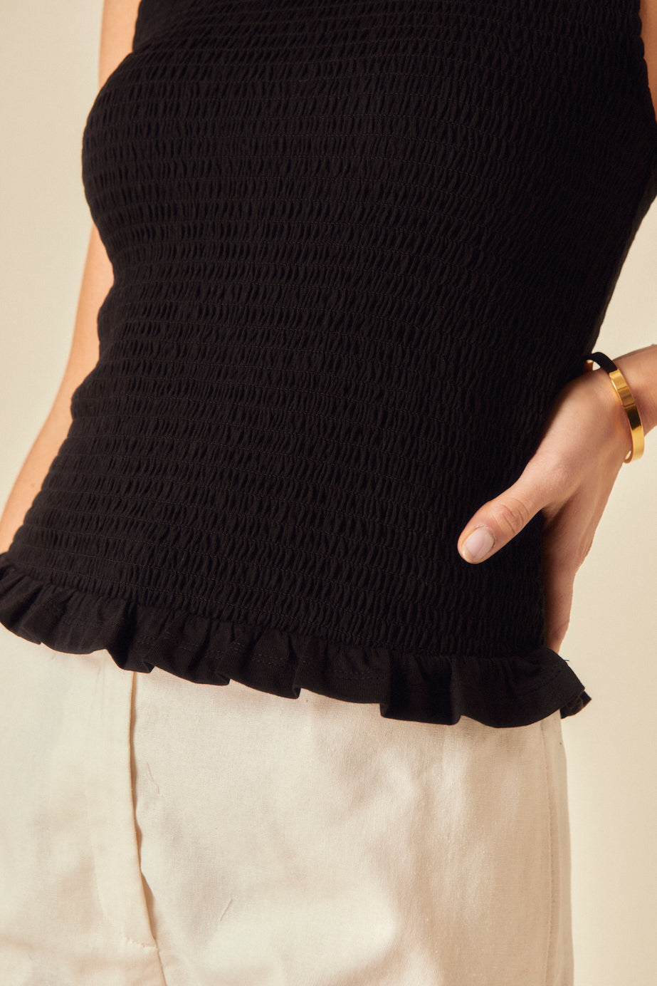 Secondary image of Black Shirred Sleeveless Top